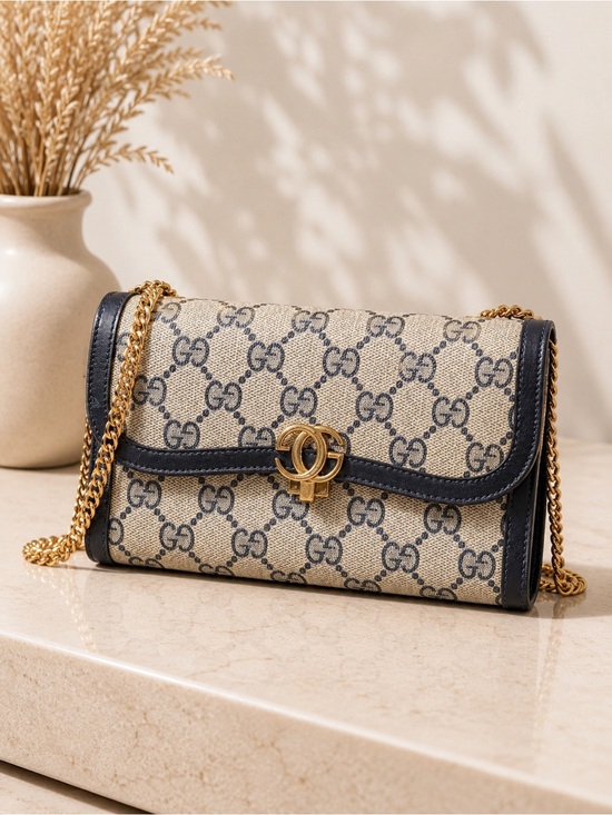 Gucci Handbags - Vintage Gucci GG Supreme Monogram Wallet on Chain Navy Blue Crossbody Clutch Bag